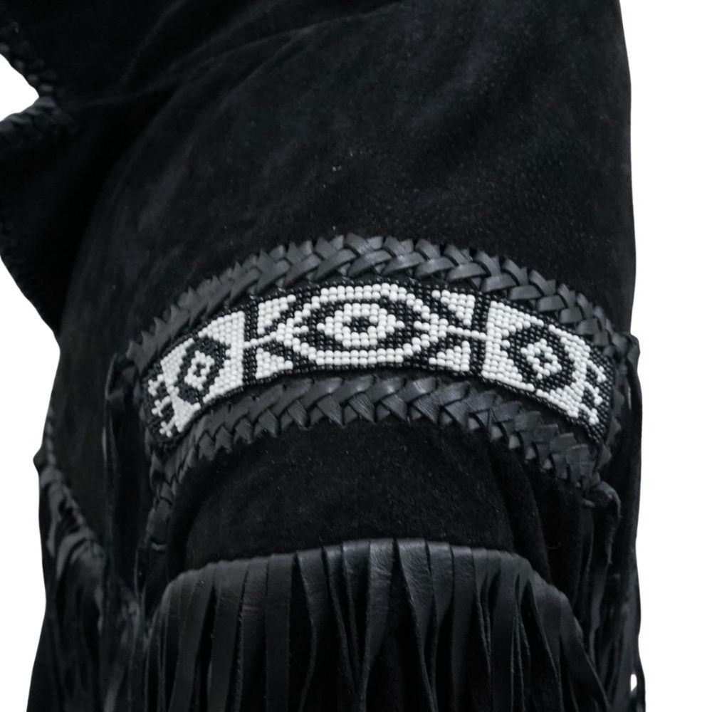Vintage Scully Leather Western Black Fringed Jacket Beaded Detail Size 48 - Picture 7 of 14